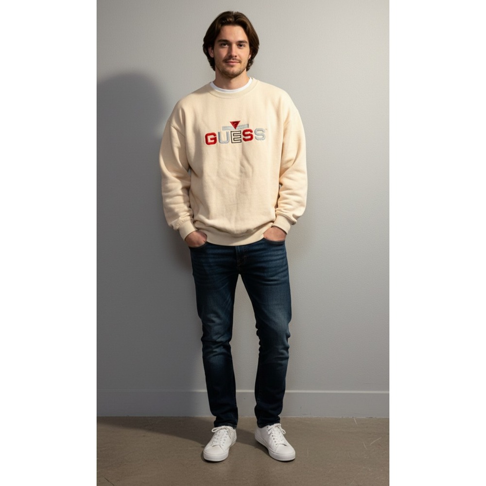 Vintage Guess By Georges Marciano Sweatshirt Mens OS Beige Embroidered